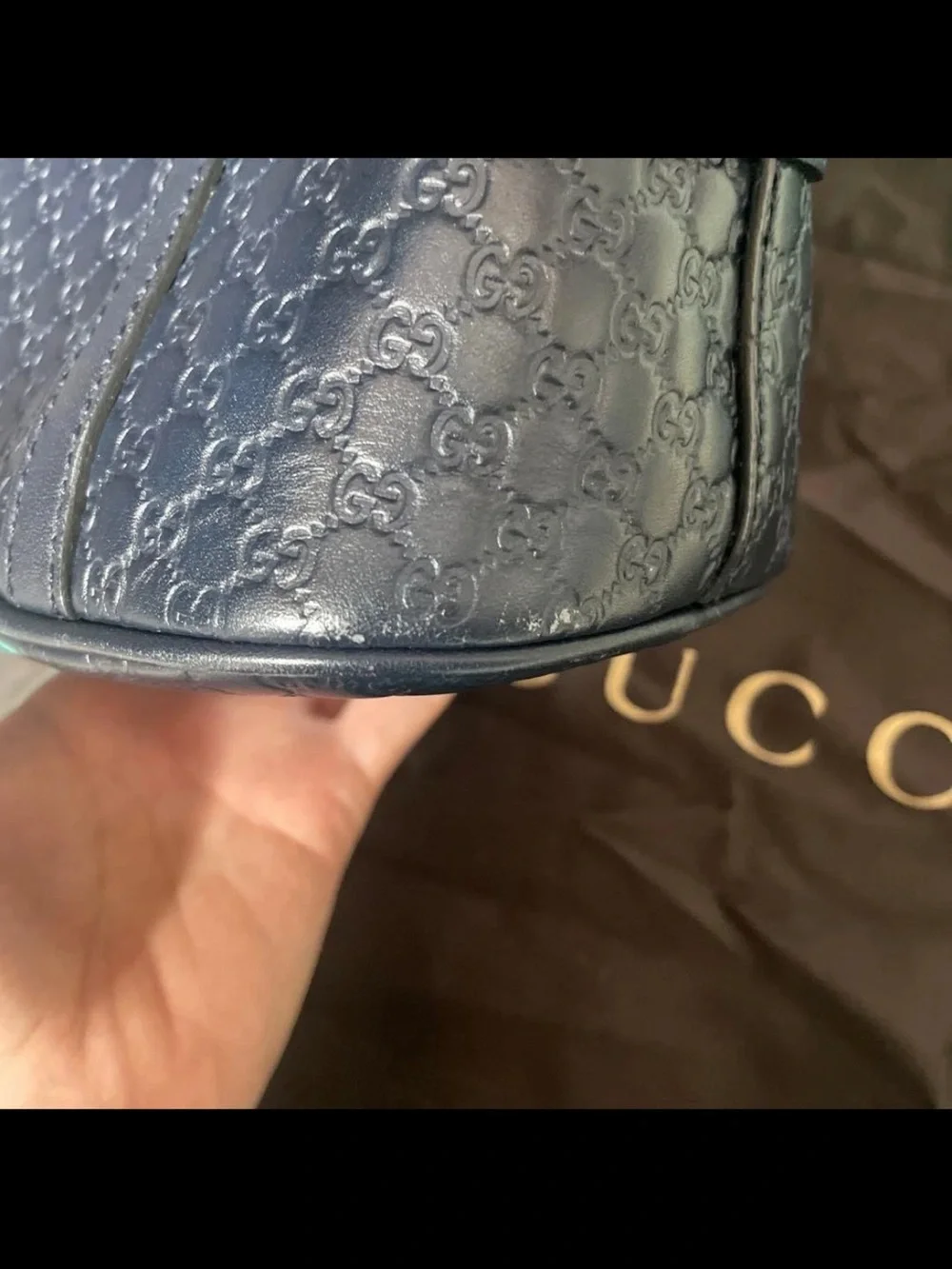 Gucci Navy Microguccissima Dome Satchel with Gold Hardware